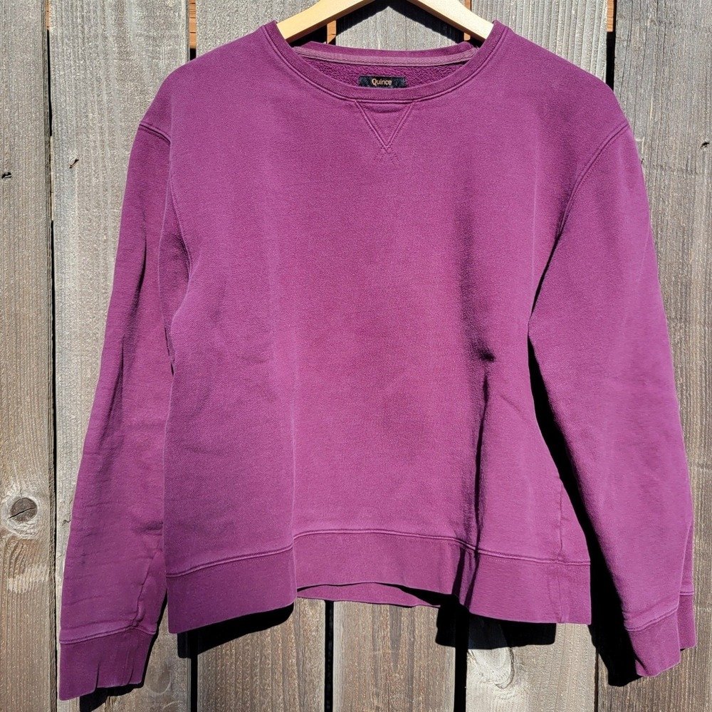 Quince Plum Organic Heavyweight Fleece Boyfriend Crew Sweatshirt M Quiet Luxury